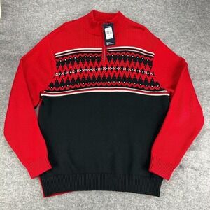 NWT Chaps 1/4 Zip Sweater Mens XL Red Black Fair Isle Knit Long Sleeve Mock Neck